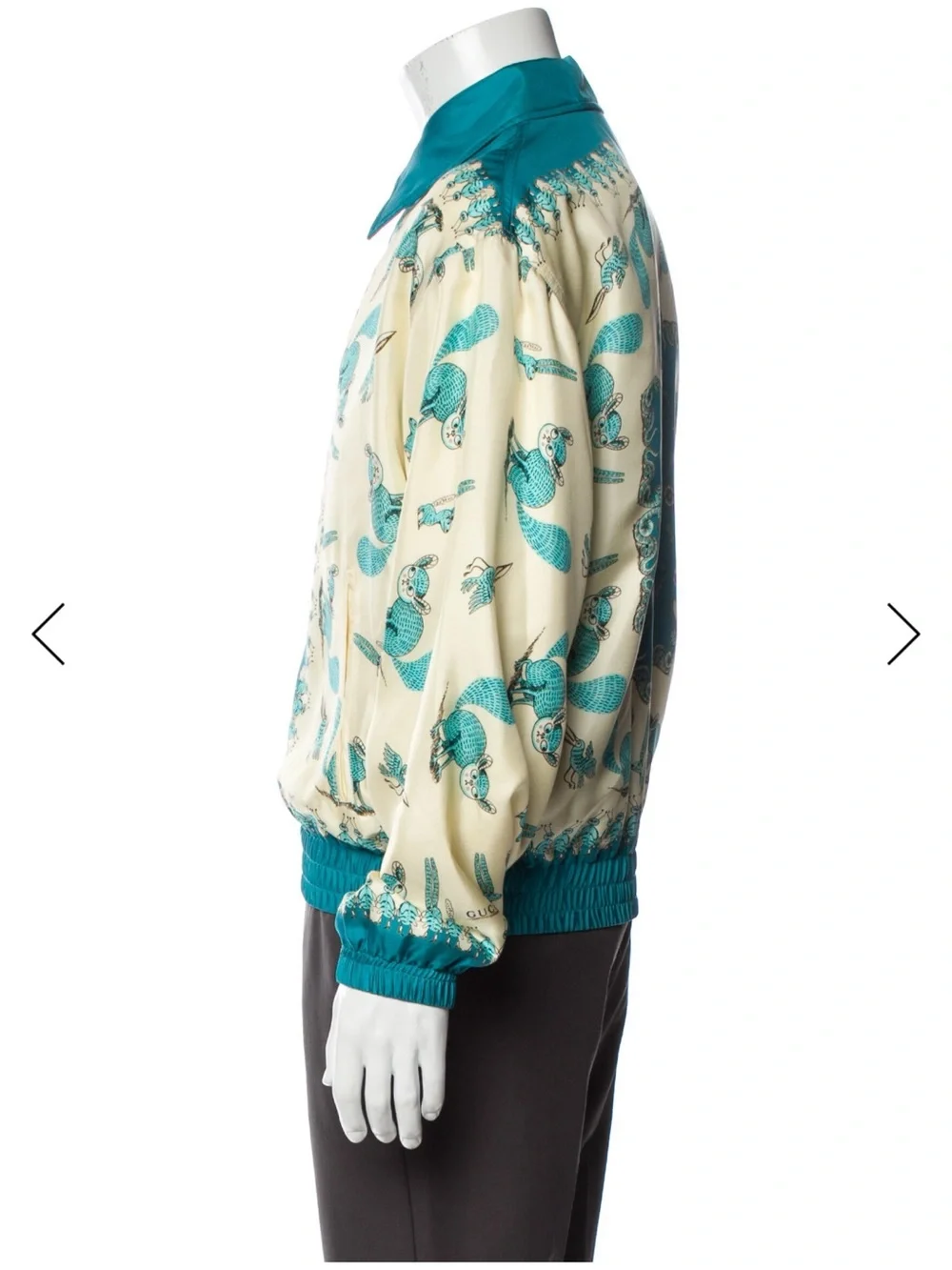 Gucci Teal and Cream Silk-Blend Printed Bomber
